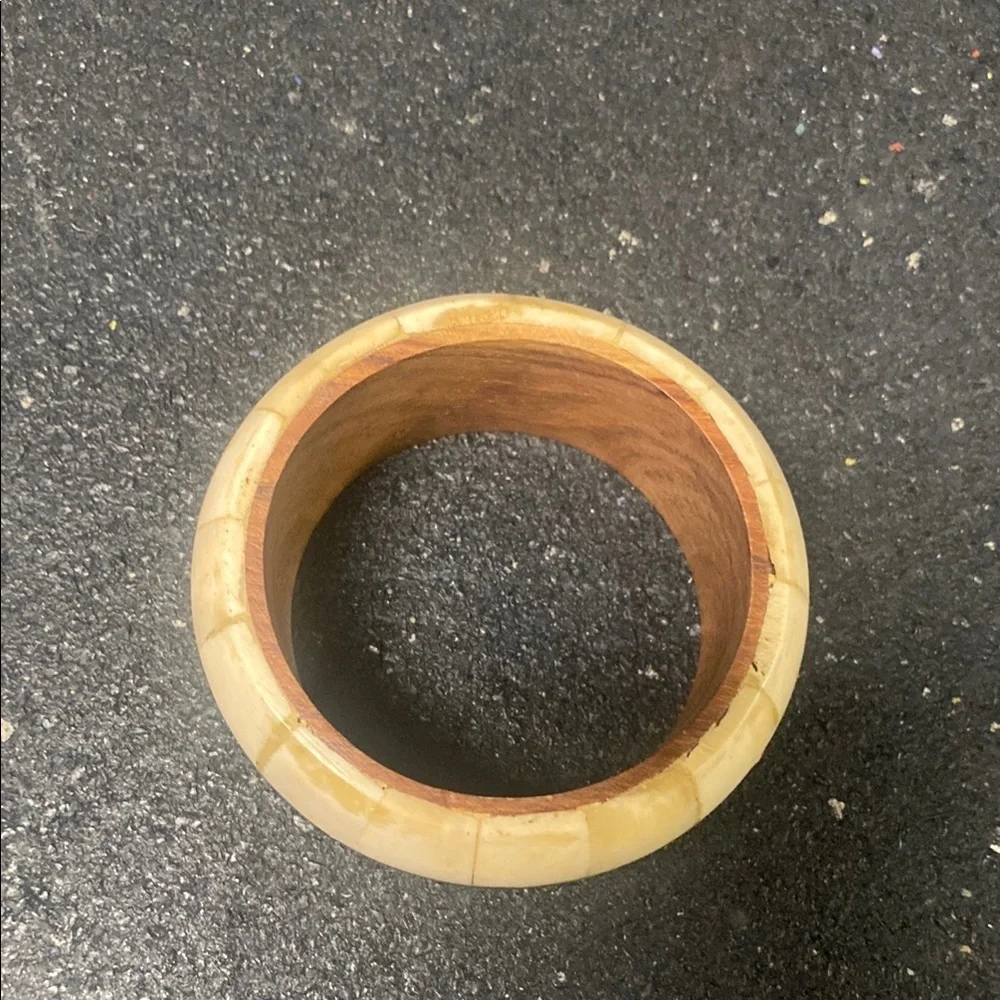 Vintage Brass & Bone Wood Bracelet